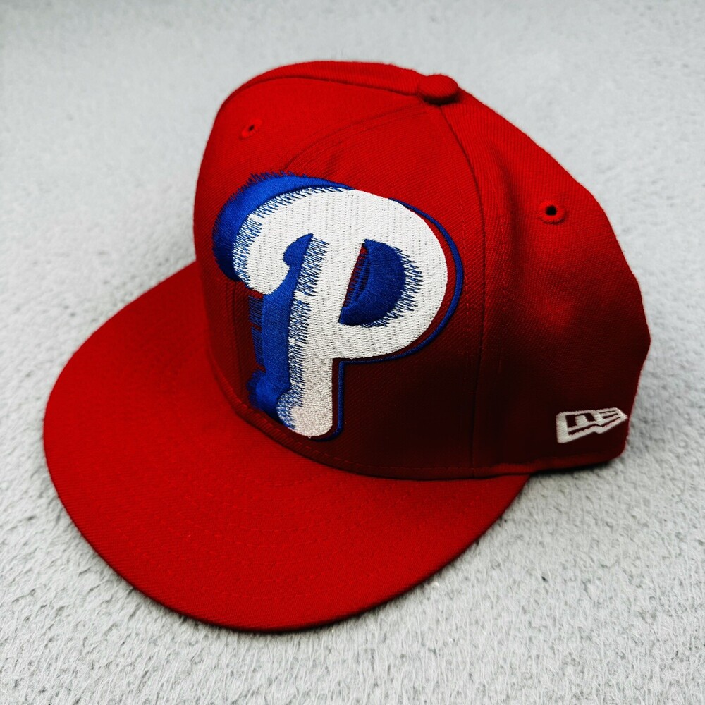 PHILADELPHIA PHILLIES Hat Cap Mens 7 1/2 Red Wool Embroidered MLB New Era 5950
